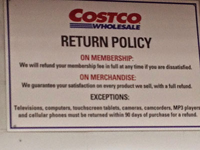 return costco policy returns credit good card where employees